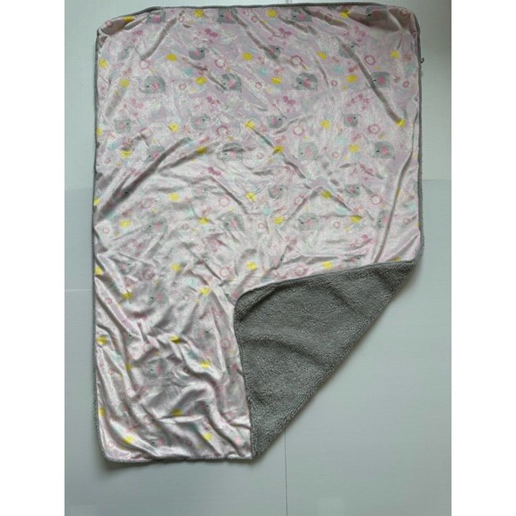 Chick Pea Pink Gray Elephant Butterfly Flowers Sherpa Kids Baby Lovey Blanket - Picture 6 of 11